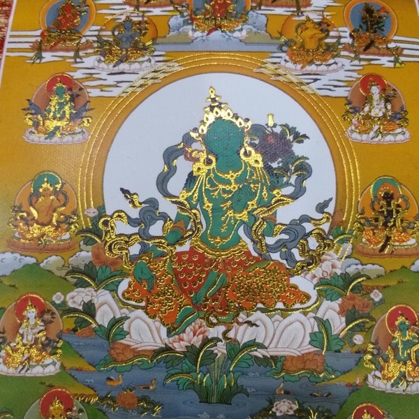 Tranh Thangka Tara Lục Độ Mẫu Bồ Tát_35x20cm